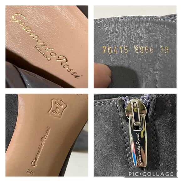 Gianvito Rossi Gray Suede Lace Up Boots Mackay Low Block Heel Ankle Zip sz 38 - Picture 9 of 13